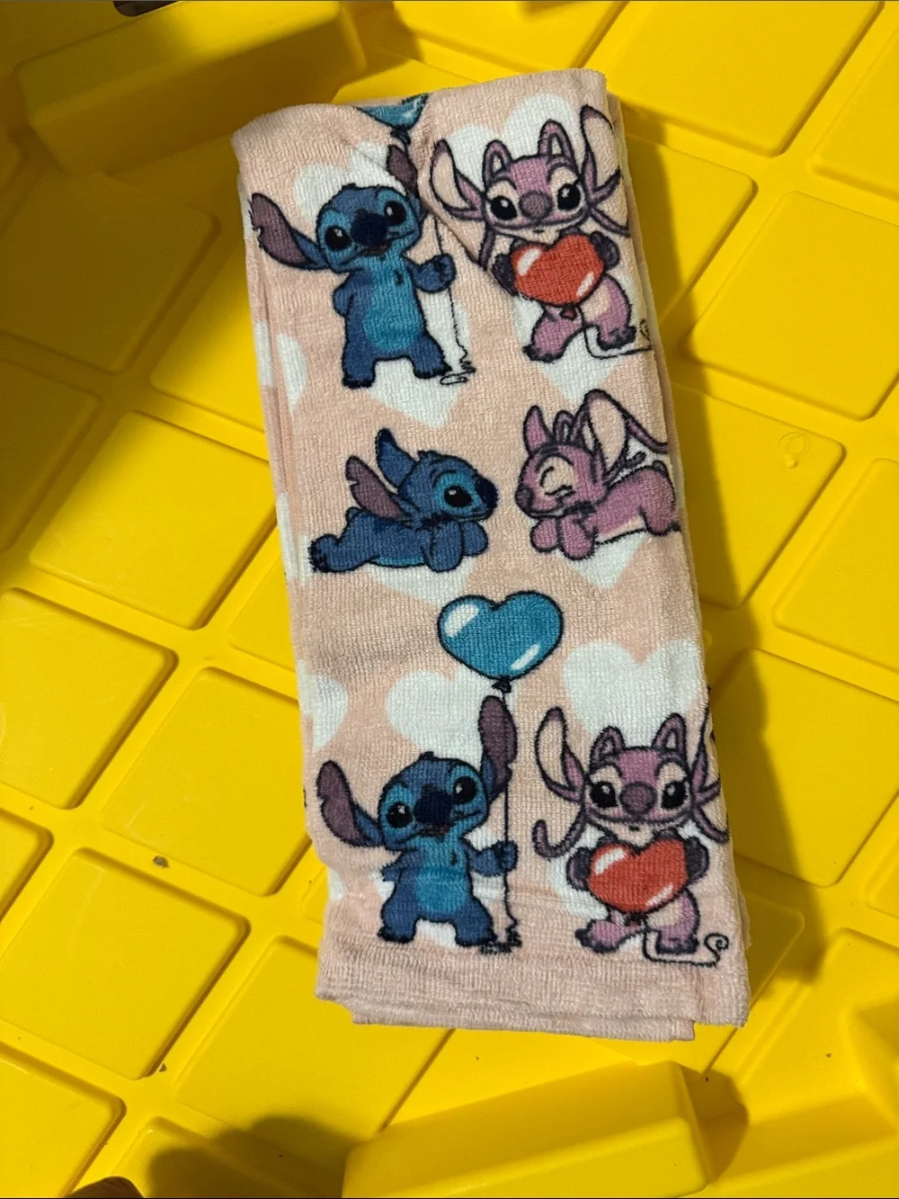 2pk Disney Pink Stitch Heart Hand Towels
